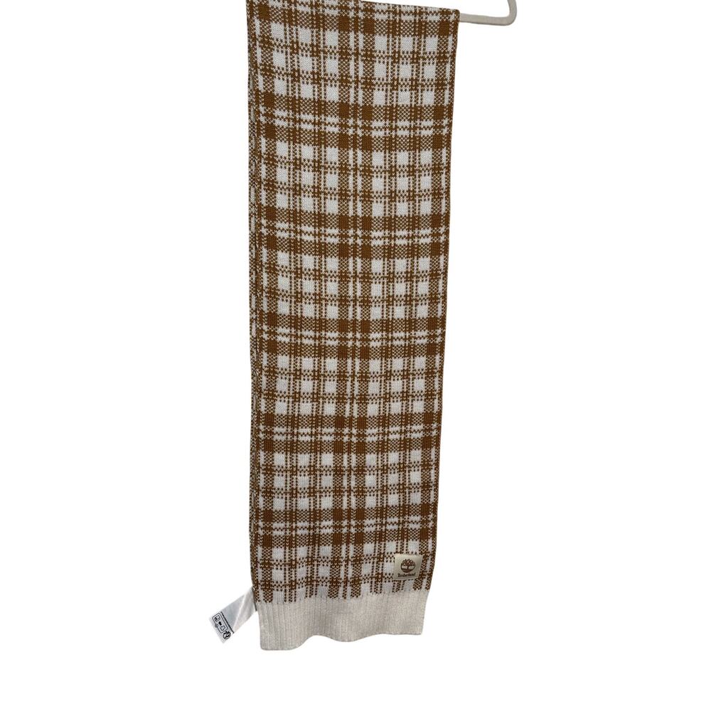 Timberland Brown White Plaid Knit Scarf OS - Picture 6 of 6